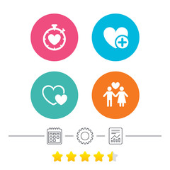 Valentine day icons. Love heart timer sign.