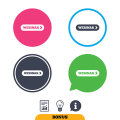 Webinar with arrow sign icon. Web study symbol.