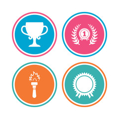 First place award cup icons. Prize for winner.