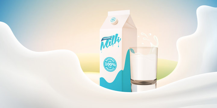 Realistic milk vector illustration with glass and packaging ready for your design 