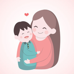 Mother hugging with her son, Vector character illustration