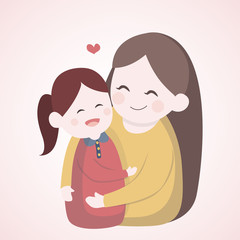 Mother hugging with her daugther, Vector character illustration