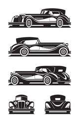 Classic car in different views - vector illustration