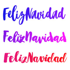 Feliz Navidad words set vector illustration. Lettering Christmas and New Year holiday calligraphy phrase isolated on the white background. Colorful Spanish greeting card.