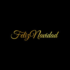 Feliz Navidad words vector illustration. Lettering Christmas and New Year holiday calligraphy phrase isolated on the black background. Golden color Spanish greeting card.