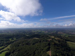 Aerial view of the Clent Hills and Worcestershire, UK.