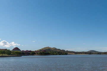 Canberra lake and hills view during afternoon.