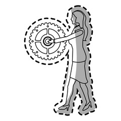 Businesswoman and gear icon. Management corporate job and leader theme. Isolated design. Vector illustration