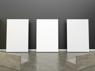 Empty Room Gallery Studio Exhibition loft contemporary Creative Art and three picture frame mockup