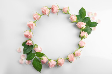 Floral wreath frame on white background