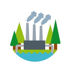 factory plant and trees icon over white background. colorful design. vector illustration