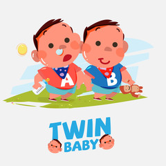 twin babies boy in various acting - vector