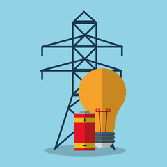 Energy tower and light bulb icon. Ecology renewable and conservation theme. Colorful design. Vector illustration