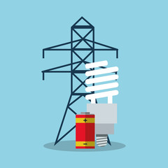 Energy tower and light bulb icon. Ecology renewable and conservation theme. Colorful design. Vector illustration