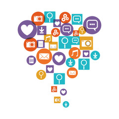 Social media and multimedia icon set. Apps communication and digital marketing theme. Isolated design. Vector illustration