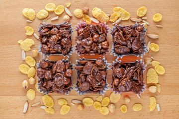 Cereal chocolate homemade with mixed nut ingredients.