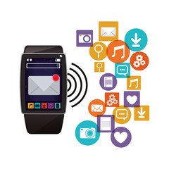 Watch social media and multimedia icon set. Apps communication and digital marketing theme. Isolated design. Vector illustration