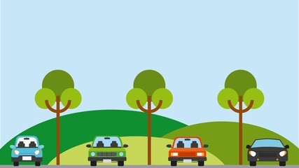 parked cars in parking zone. colorful design. vector illustration