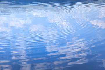 Ripple on the surface of the water in lake. mirrors a sky.