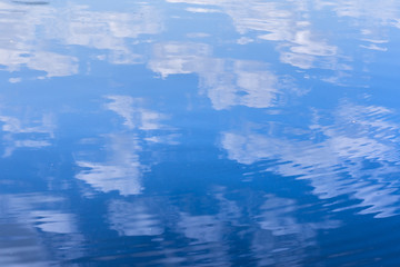 Ripple on the surface of the water in lake. mirrors a sky.