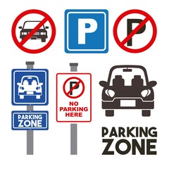 parking zone signs and car icon set over white background. colorful design. vector illustration