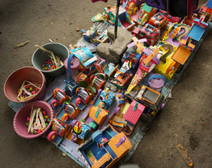 Colorfull traditional toys sells for children photo taken Bogor Indonesia