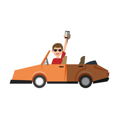 Man car and smartphone icon. Travel navigation route and technology theme. Isolated design. Vector illustration