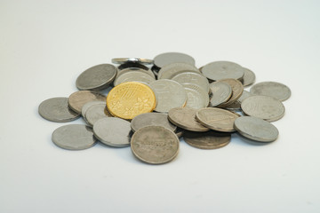 Silver and gold colour of Malaysian coins with white background
