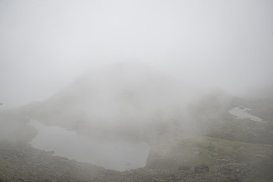 Beautiful mountain lake surrounded by impressive mountains of th