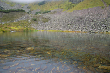 Beautiful mountain lake surrounded by impressive mountains of th