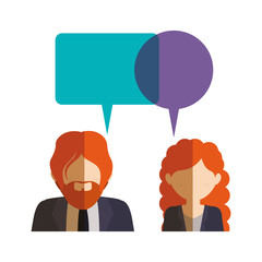 Bubble and people icon. Communication message discussion and conversation theme. Isolated design. Vector illustration