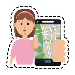 Man and smartphone with gps app icon. Travel navigation route and technology theme. Isolated design. Vector illustration