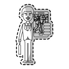 Man and smartphone with gps app icon. Travel navigation route and technology theme. Isolated design. Vector illustration