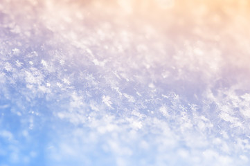 Macro image of snowflakes, selective focus.