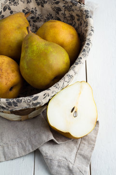 pear closeup on wooden background background