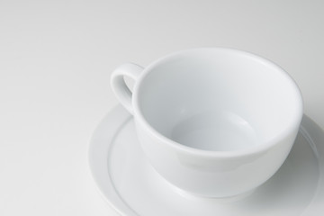 Coffee cup saucer empty white background.