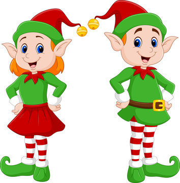 Cartoon of a happy Christmas elf couple 