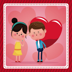 boy big red haerts girl funny pink hearts background vector illustration eps 10