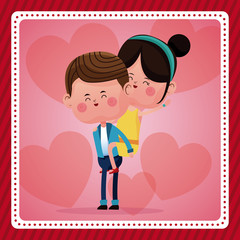 funny couple lovely pink hearts background vector illustration eps 10