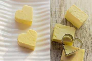 Heart of pastes on a decorative plate