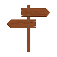 Wooden sign showing to different opposite sides isolated flat color style vector