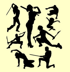 Using weapon martial art silhouette. Good use for symbol, logo, web icon, mascot, sign, sticker, or any design you want