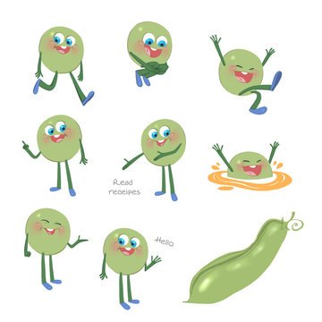 Green peas cartoon character various poses