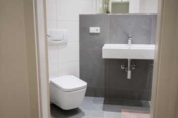 Obraz premium neues bad mit weißen und grauen fließen