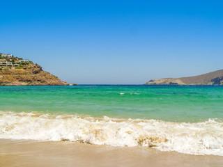 Ftelia beach in Mykonos aegean sea in Greece