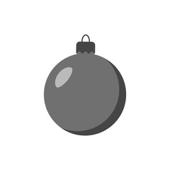 Christmas tree ball icon. Gray bauble decoration, isolated on white background. Symbol of Happy New Year, Xmas holiday celebration, winter. Flat design for card. Vector illustration
