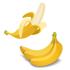 Set of Yellow Bananas. Single Banana , Bunch of Bananas.