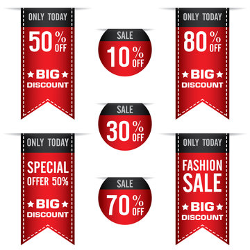 Sale Banner for Red ribbon and Many discount price isolated on white background.
