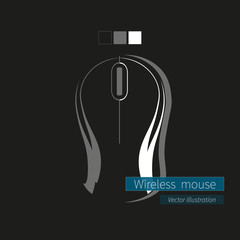 Black Wireless Computer Mouse on Black Background.