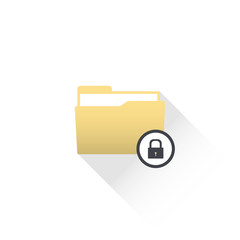 Data protected computer folder icon with files and lock (key).